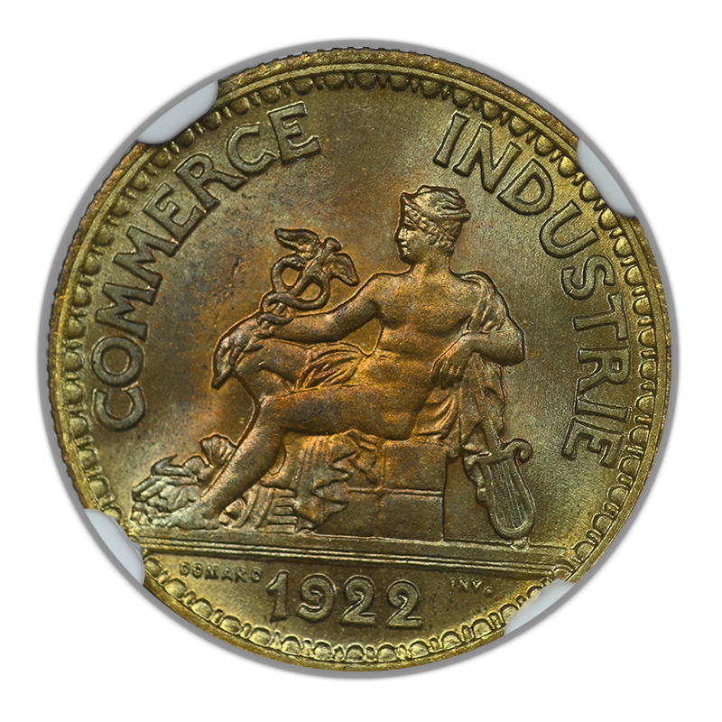 1922 France 50C Centimes NGC MS66 - TONED!
