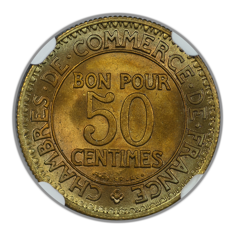 1922 France 50C Centimes NGC MS66 - TONED!