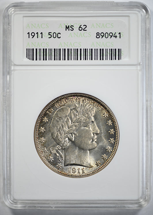 1911 Barber Half Dollar 50C ANACS Soapbox MS62 Obverse Slab