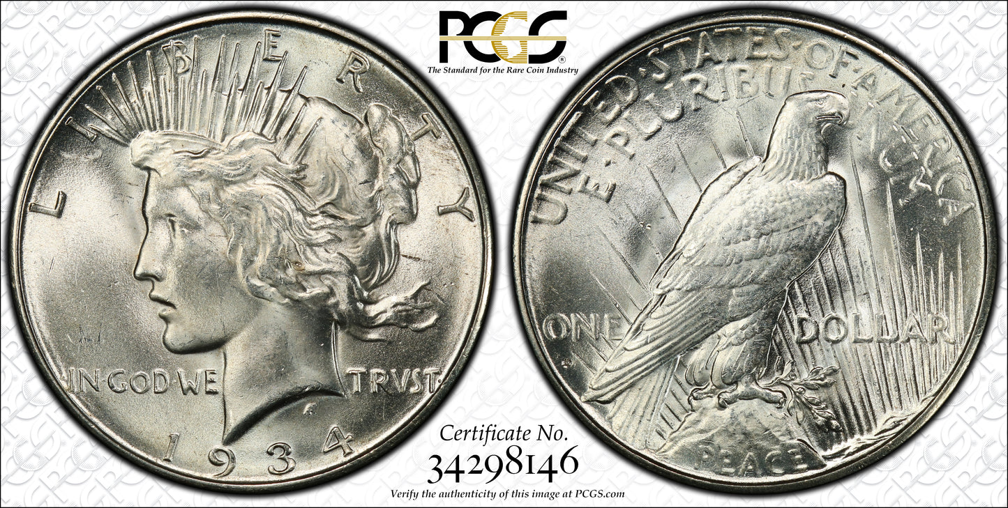1934-D Peace Dollar $1 PCGS MS64+ Trueview