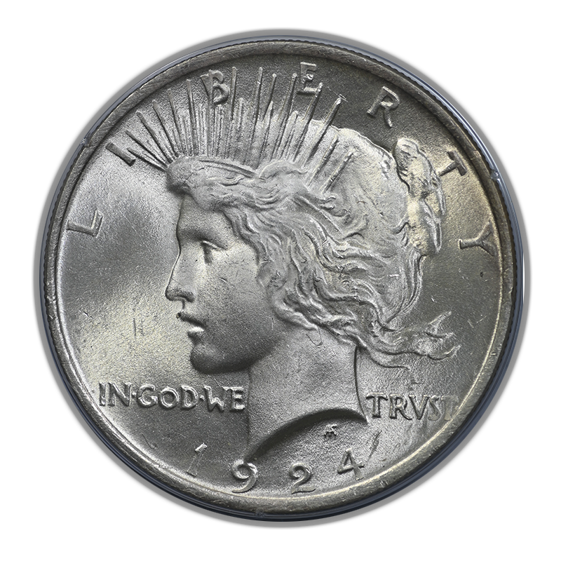 1924 Peace Dollar $1 PCGS Rattler MS64 CAC Obverse