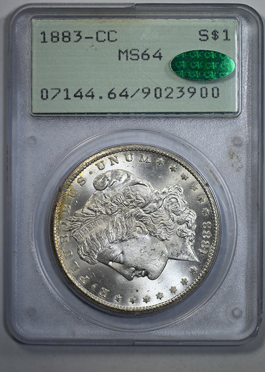 1883-CC Morgan Dollar $1 PCGS Rattler MS64 CAC Obverse Slab