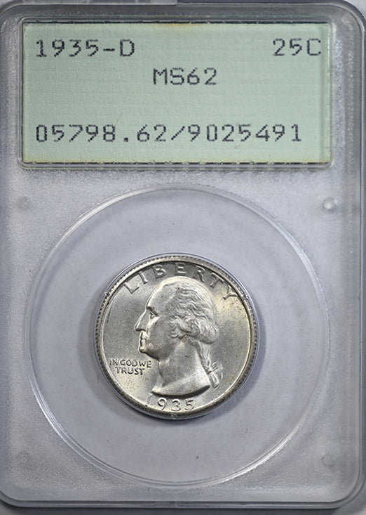 1935-D Washington Quarter 25C PCGS Rattler MS62