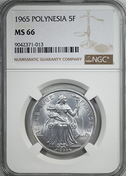 1965 French Polynesia 5F Francs NGC MS66