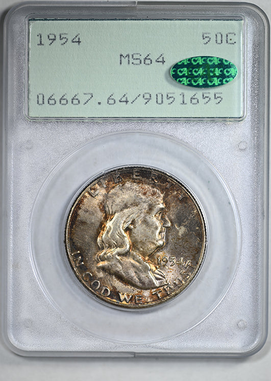 1954 Franklin Half Dollar 50C PCGS Rattler MS64 CAC