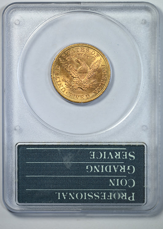 1908 Liberty Head Gold Half Eagle $5 PCGS Rattler MS62 Gold CAC Reverse Slab