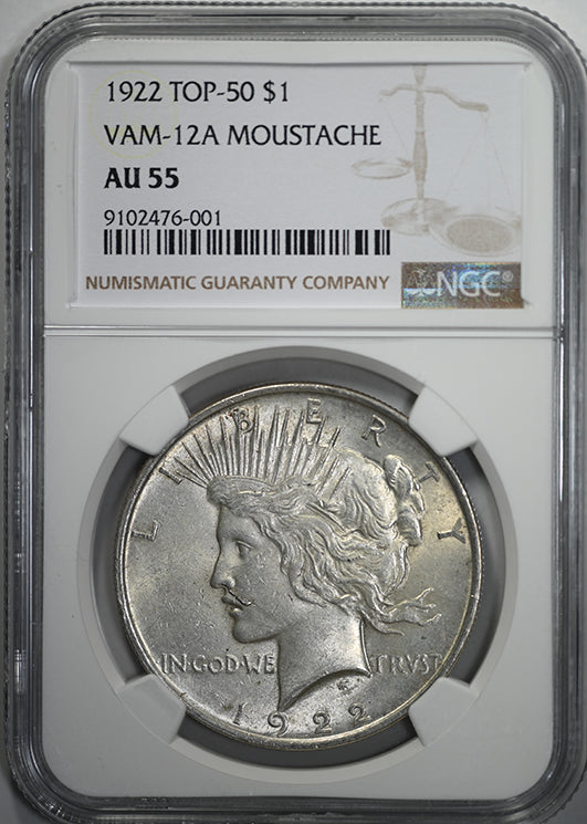 1922 Peace Dollar $1 NGC AU55 TOP-50 VAM-12A Moustache