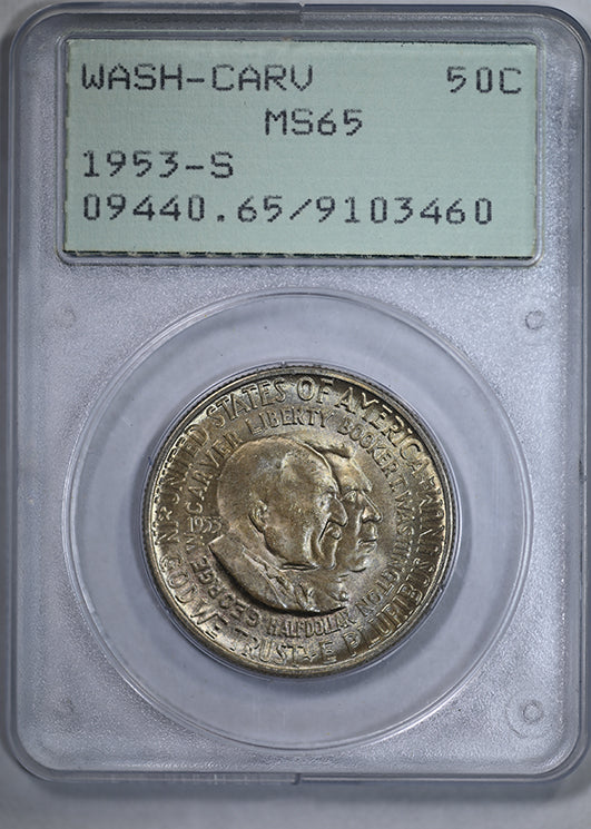 1953-S Washington Carver Classic Commemorative Half Dollar 50C PCGS Rattler MS65