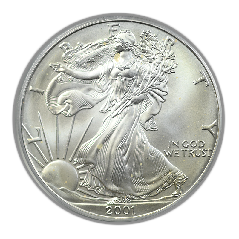 2001 American Silver Eagle S$1 PCGS Gem Uncirculated 9-11-01 WTC Ground Zero Recovery