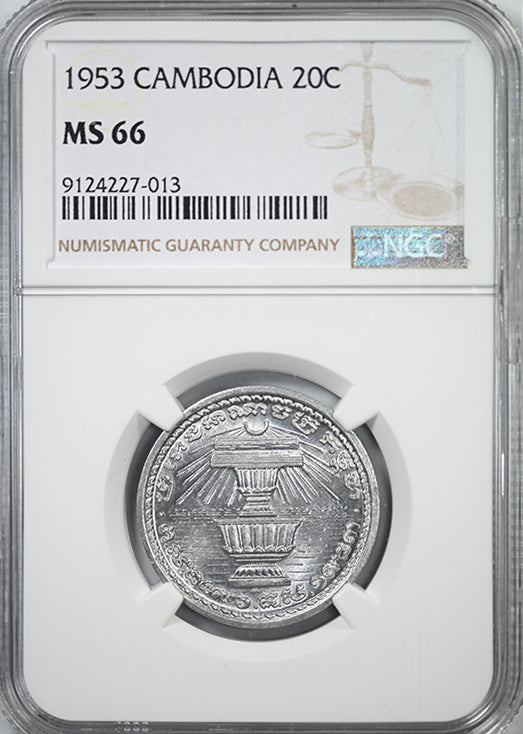 1953 Cambodia 20C Centimes NGC MS66