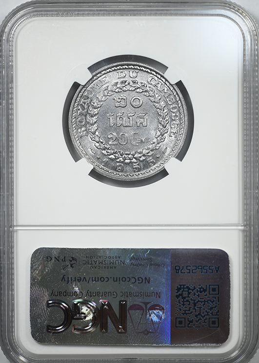 1953 Cambodia 20C Centimes NGC MS66