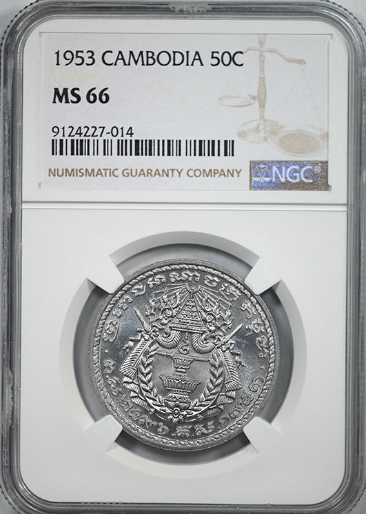 1953 Cambodia 50C Centimes NGC MS66