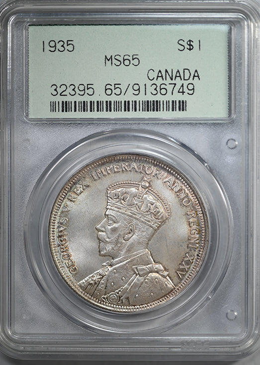 1935 Canada Silver Dollar $1 PCGS MS65 OGH