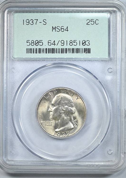 1937-S Washington Quarter 25C PCGS MS64 OGH