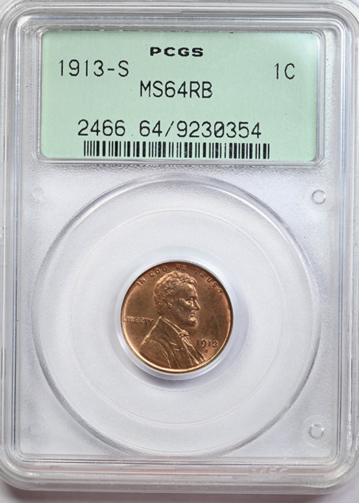 1913-S Lincoln Wheat Cent 1C PCGS MS64RB OGH