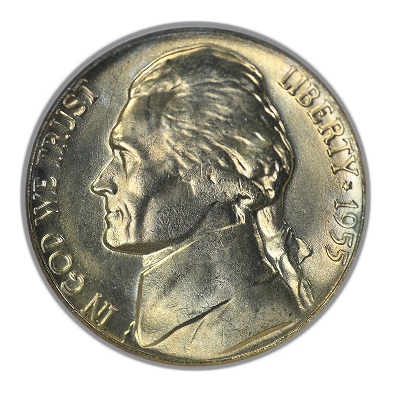1955-D/S Jefferson Nickel 5C ANACS Soapbox MS64