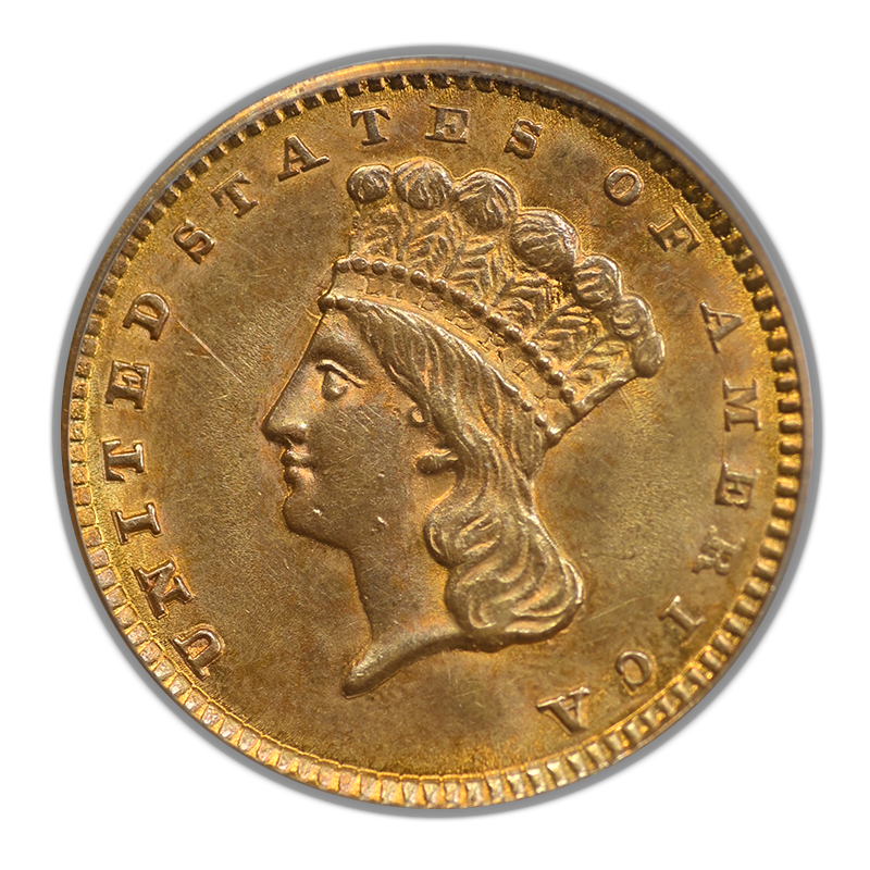 1857 Type 3 Indian Princess Head Gold Dollar G$1 PCGS AU55 OGH