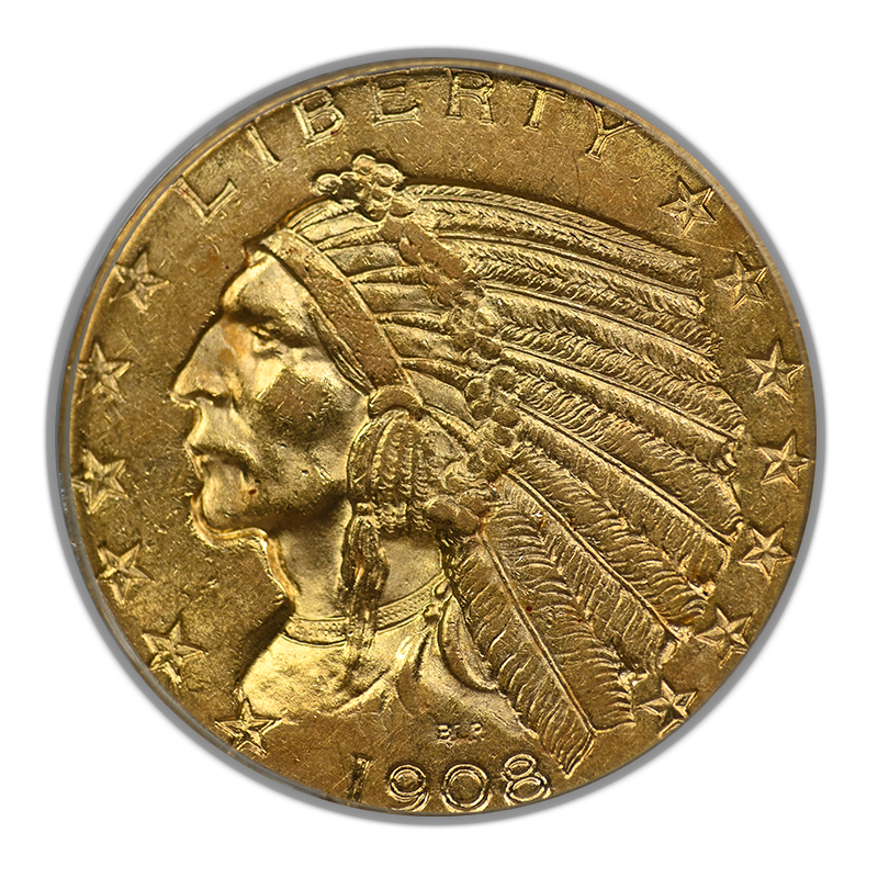 1908 Indian Head Gold Half Eagle $5 PCGS AU55 OGH