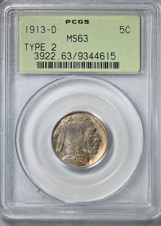 1913-D Type 2 Buffalo Nickel 5C PCGS MS63 OGH