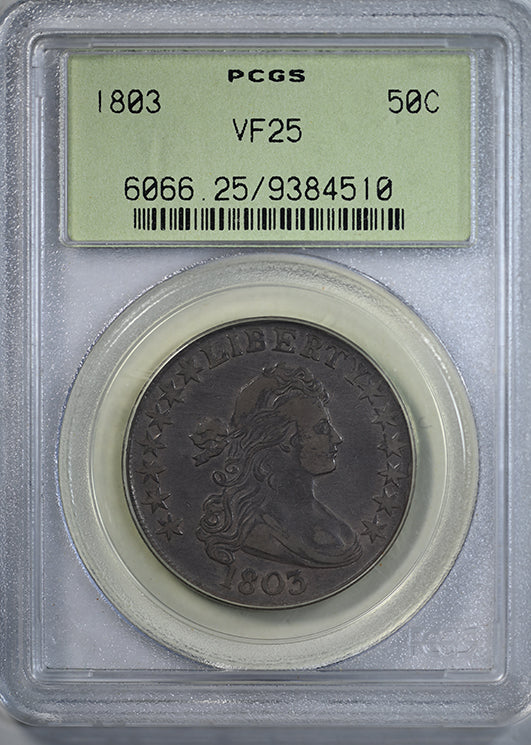 1803 Draped Bust Half Dollar 50C PCGS VF25 OGH Obverse Slab