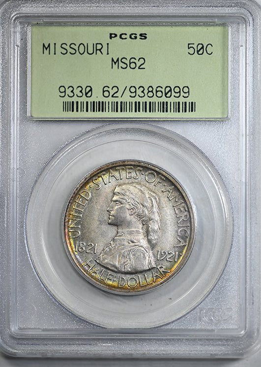 1921 Missouri Classic Commemorative Half Dollar 50C PCGS MS62 - NICE COLOR! Obverse Slab