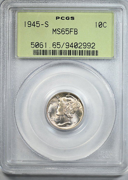 1945-S Mercury Dime 10C PCGS MS65FB OGH - Full Bands