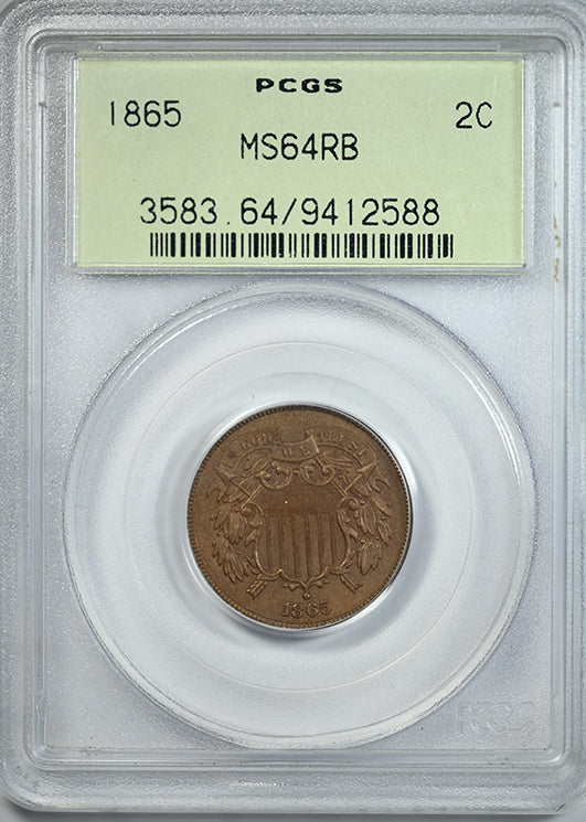 1865 Two Cent Piece 2C PCGS MS64RB OGH