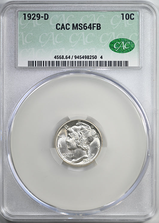 1929-D Mercury Dime 10C CAC MS64FB - Full Bands