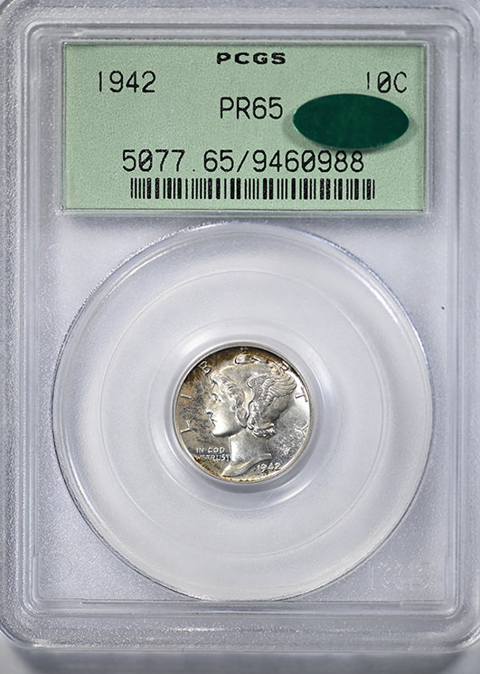 1942 Proof Mercury Dime 10C PCGS PR65 CAC OGH