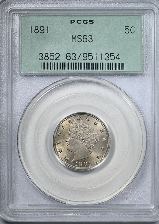 1891 Liberty V-Nickel 5C PCGS MS63 OGH