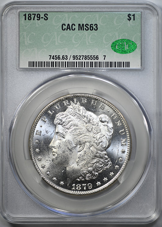 1879-S Morgan Dollar $1 CAC MS63 Obverse Slab