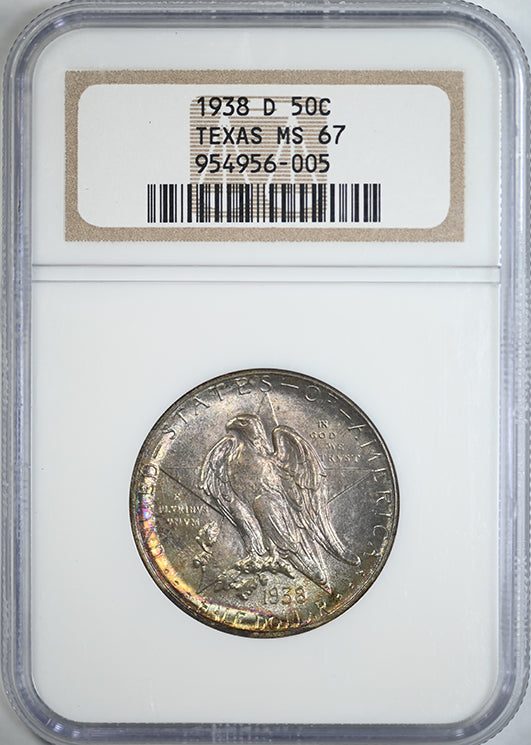 1938-D Texas Classic Commemorative Half Dollar 50C NGC MS67 - TONED!