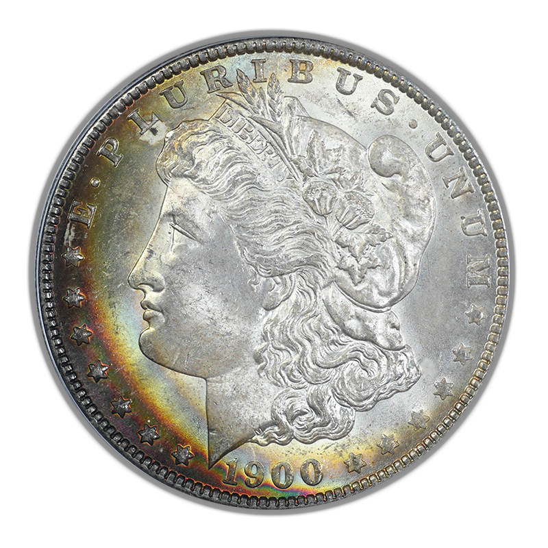 1900 Morgan Dollar $1 PCGS MS65 OGH - RAINBOW TONED! Obverse