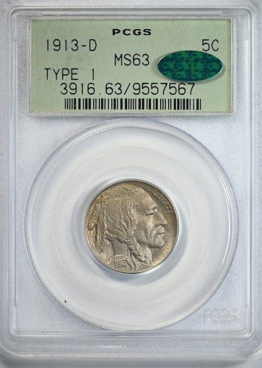 1913-D Type 1 Buffalo Nickel 5C PCGS MS63 CAC OGH