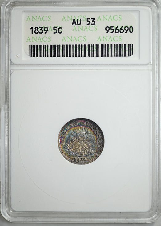 1839 Liberty Seated Half Dime H10C ANACS Soapbox AU53 - TONED!