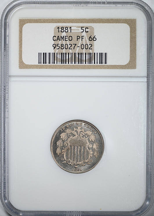 1881 Proof Shield Nickel 5C NGC PF66CAM Cameo