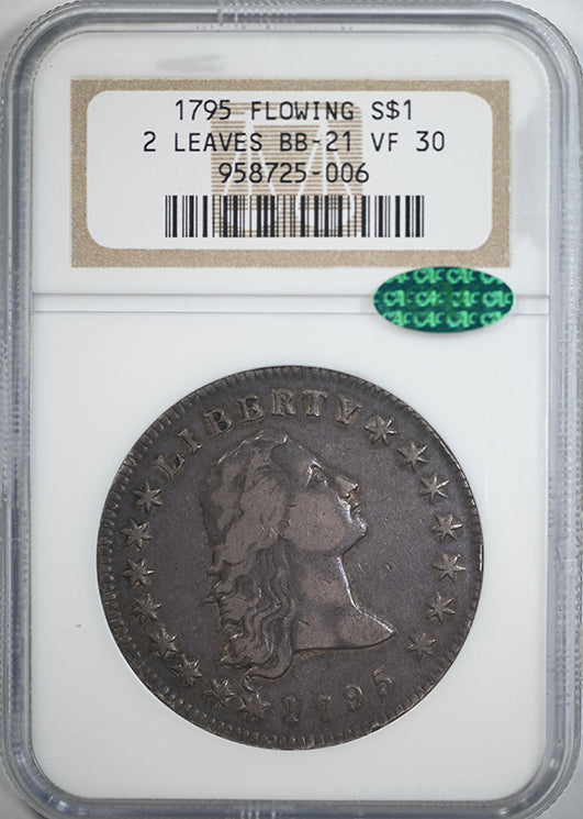 1795 Flowing Hair Dollar $1 NGC VF30 CAC - 2 Leaves BB-21