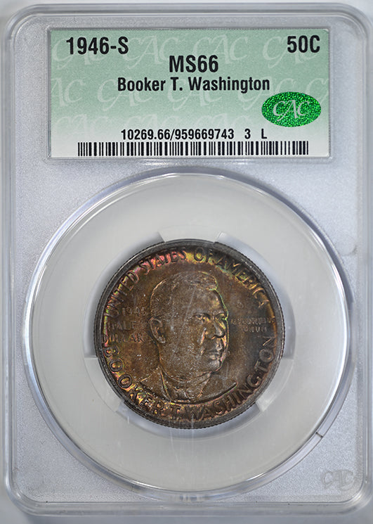 1946-S Booker T. Washington Classic Commemorative Half Dollar 50C CAC MS66 - TONED! Obverse Slab