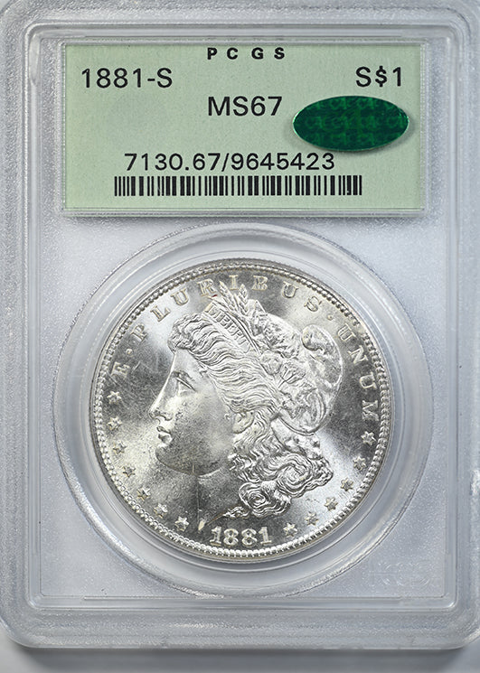 1881-S Morgan Dollar $1 PCGS MS67 CAC OGH Obverse Slab