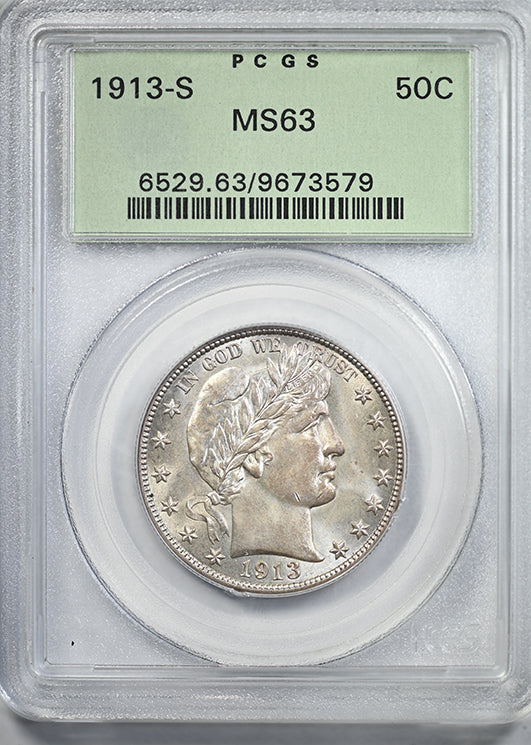 1913-S Barber Half Dollar 50C PCGS MS63 OGH