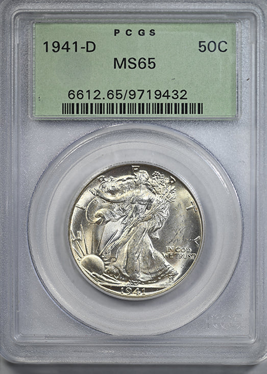 1941-D Walking Liberty Half Dollar 50C PCGS MS65 OGH