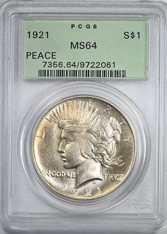 1921 Peace Dollar $1 PCGS MS64 OGH