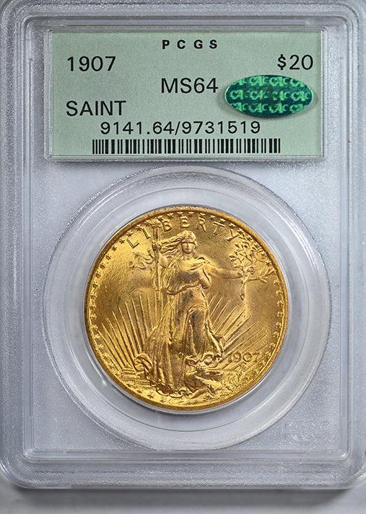 1907 Saint Gaudens Gold Double Eagle $20 PCGS MS64 CAC OGH