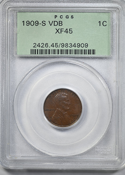 1909-S VDB Lincoln Wheat Cent 1C PCGS XF45 OGH