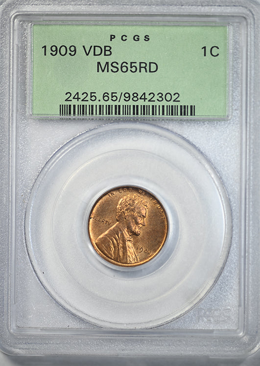 1909 VDB Lincoln Wheat Cent 1C PCGS MS65RD OGH