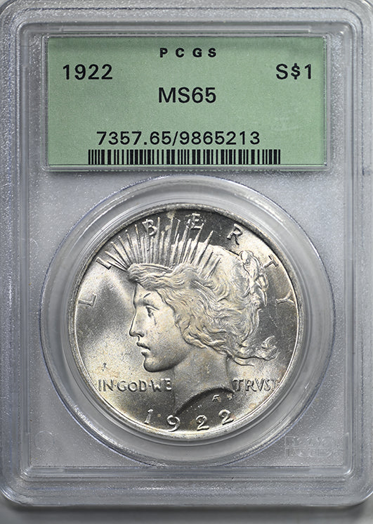 1922 Peace Dollar $1 PCGS MS65 OGH