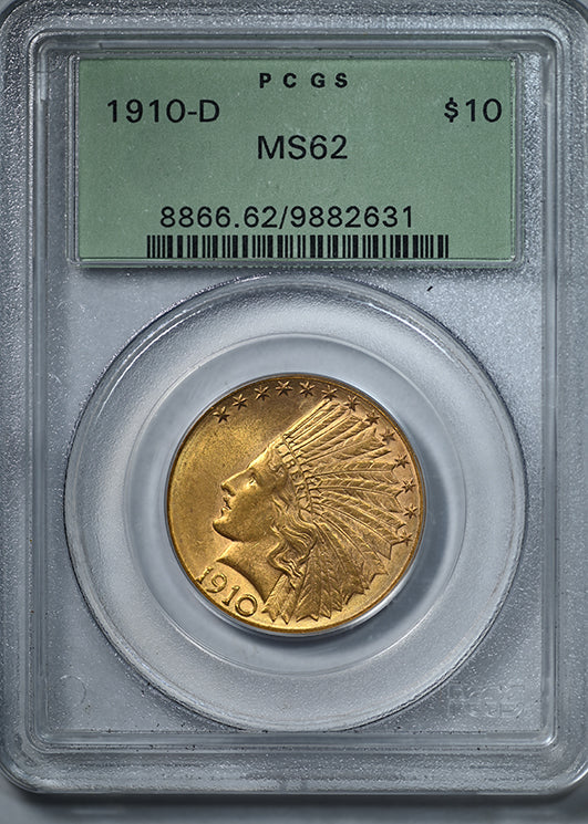 1910-D Indian Head Gold Eagle $10 PCGS MS62 OGH