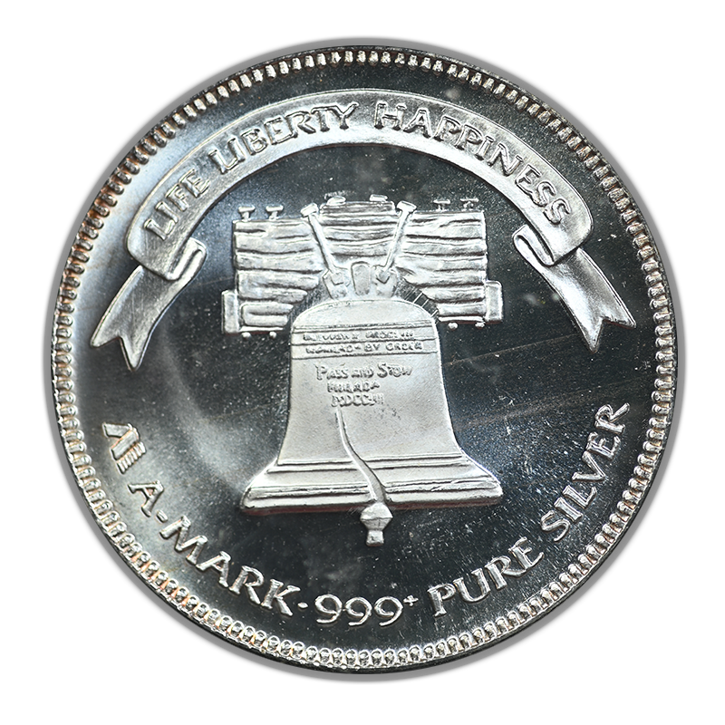 1985 A-Mark Precious Metals Eagle & Bell 1oz Silver Round BAC 9.5