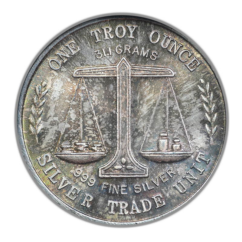 ca.1980’s American Pacific Mint Eagle & Flag Type 2 1oz Silver Round BAC 9.4