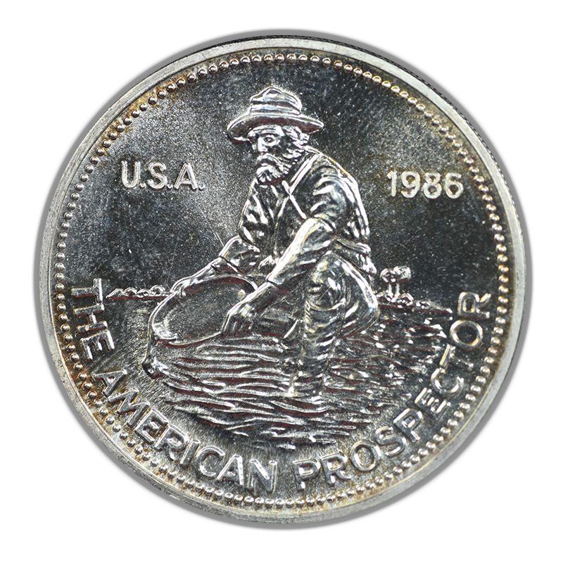 1986 Engelhard Prospector Type 2 1oz Silver Round BAC 9.5